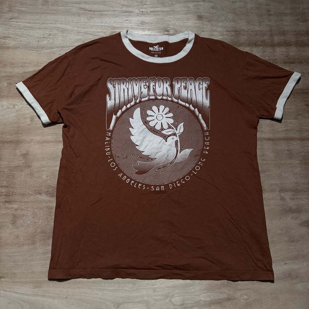Hollister Strive For Peace California Graphic Ringer T-Shirt